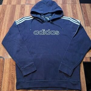 Adidas Blue Striped Fleece Retro Tech Sportswear Hoodie Medium